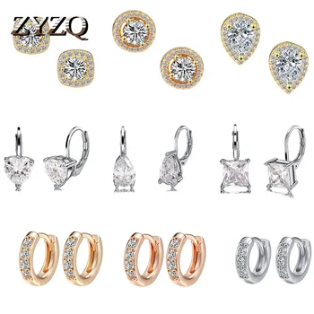 ZYZQ Trendy Kadınlar Parlak kristal saplama küpeler Kadın Geometri Metal Kübik Zirkon Mini Kulak Damızlık Takı Sıcak Satış