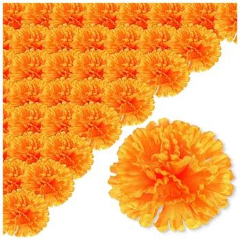Sıcak satış 3.9 İnç Marigold Çiçekler Yapay Ölü Çiçek 50 Adet Sahte Marigold Çiçekler Kafa Marigold Garland Yapımı