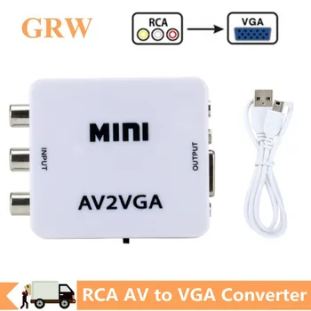 Grwıbeou RCA AV VGA Video Dönüştürücü Conversor ile 3.5 mm Ses 1080 P Mini Video Dönüştürücü AV2VGA / CVBS + Ses PC HDTV