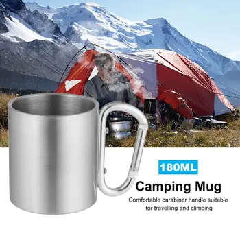 Açık Paslanmaz Çelik Su Çay Kahve Kupa Öz Kilit Karabina Kolu Fincan Kamp Yürüyüş Tırmanma İçin Taşınabilir Kamp Kupa