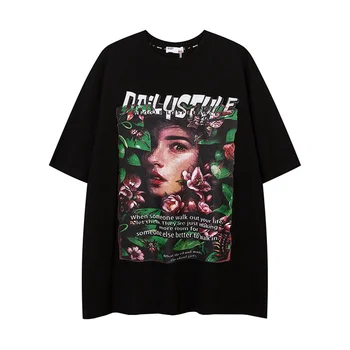 Hip Hop Streetwear Tops Harajuku Girly baskı t-shirt Yeni Yaz Erkek T Shirt Rahat Gevşek Pamuk Kısa Kollu Büyük Boy T Shirt