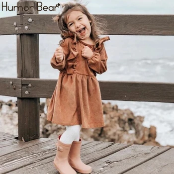 Mizah Ayı Sonbahar Kış Toddler Kız Elbise Uzun Kollu Pamuk Ruffles Prenses Elbise Çocuklar Kadife Pilili Moda Bebek Elbise