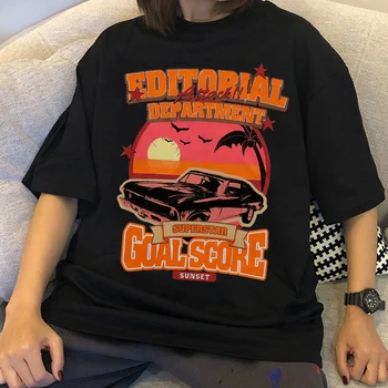 Büyük boy T Shirt Kadın 2022 Yaz Harajuku Mektup Araba Baskı Kısa Kollu grafikli tişört Femme Streetwear Üstleri Kadın Tişörtleri