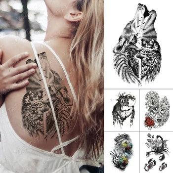 Su geçirmez Geçici Dövme Etiket Kurt Orman Dağ Flaş Dövmeler Kuş Nehir Vücut Sanatı Kol Sahte Dövme Kadın Erkek