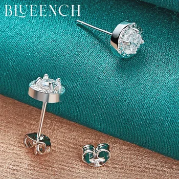 Blueench 925 Ayar Gümüş Zirkon yuvarlak çivi küpe Küpe Kadınlar ıçin Teklif Parti Mizaç Basit moda takı