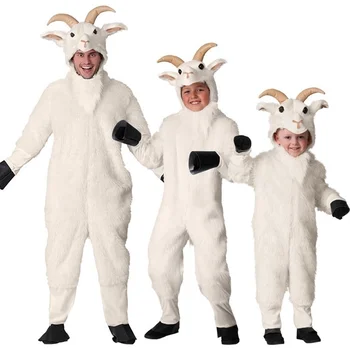 Hayvan Kostüm Çocuklar Cadılar Bayramı Cosplay Kostüm Romper Beyaz Kuzu Koyun Keçi Yetişkin Erkekler Kostüm Purim Karnaval Cosplay