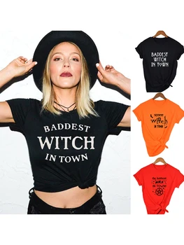Şehirdeki en kötü Cadı Kadın Cadılar Bayramı T-shirt Harajuku Gotik Kısa Kollu T Shirt Grafik 90s Grunge Streetwear Kadın Üstleri
