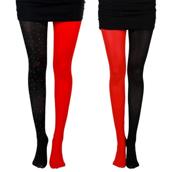 Kadın Gece Kulübü Külotlu Çorap Kontrast Renk Patchwork Tam Boy Tayt