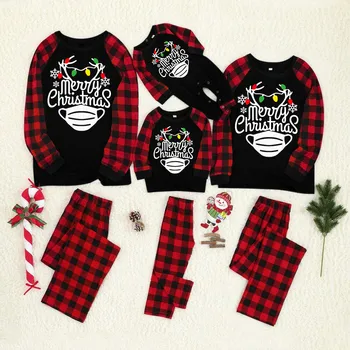 Noel Adam Baba Baskı Bluz üstler ve pantolonlar Noel Aile Giyim Pijama Eşleşen aile pijamaları Köpek Baskı ile