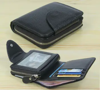 Moda Erkek cüzdan Hakiki deri cüzdan Erkek Çanta erkek cüzdan zip Kısa para çantası Para Çantası Para Tutucu Siyah Dikey