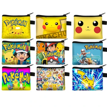 Pokemon Çocuklar Karikatür bozuk para cüzdanı Pikachu Anime Baskılı Sikke Anahtar saklama çantası PU Cüzdan Taşınabilir kart tutucu Debriyaj