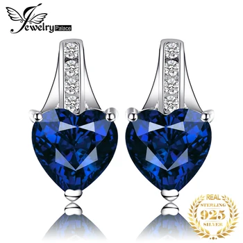 JewelryPalace Aşk Kalp 2.1 ct Oluşturulan Mavi Safir 925 gümüş saplama Küpe ıçin Kadın Güzel Takı yıldönümü hediyesi