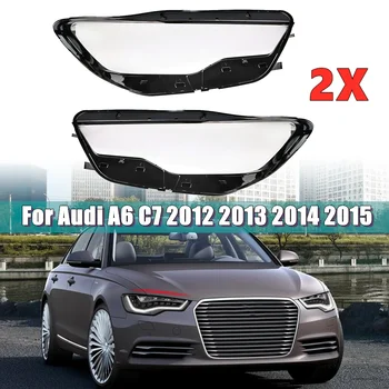 Çift Araba ön far camı Kapak Abajur Lamba Kapağı Kafa lamba ışığı Cam Kabuk İçin Audi A6 C7 2012 2013 2014 2015