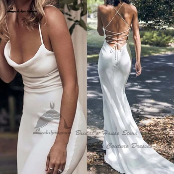 Lakshmigown Basit Gelin Yumuşak Saten düğün elbisesi 2023 Mermaid Boho Kadınlar Seksi Ülke Gelinlikler Vestidos de novia