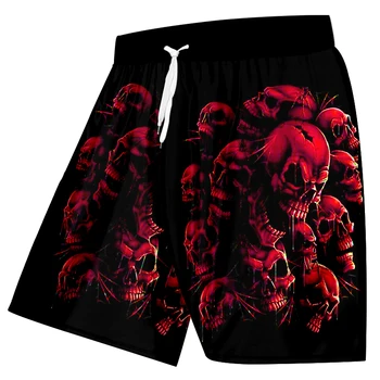 UJWI Kırmızı Kafatasları erkek Rahat Şort Yeni Varış Moda Baskı 3D Plaj Kurulu Şort Hombre Yüksek Bel Elastik Boksörler Pantolon
