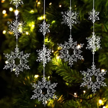 10 adet Plastik Kristal Kar Tanesi Süs Akrilik Noel Ağacı Kolye DIY Kış Harikalar Diyarı Kar Tanesi Kar Tema Dekorasyon Navidad