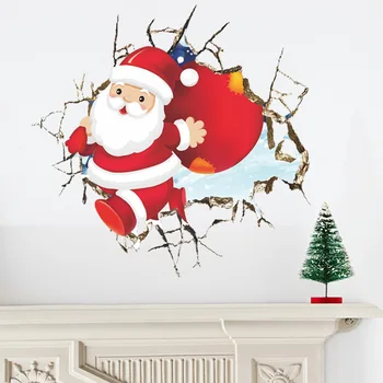 Noel 3D Noel Baba Kırma Duvar dekorasyon çıkartması Noel Süs Ev Pencere Dekor Yeni Yıl 2023 Navidad