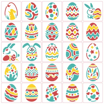25 Adet paskalya tavşanı Yumurta Desen Kek Şablonlar PET Tavşan Kek Boder Şablonlar DIY Çizim Kalıp Kahve Şablon Kek Dekorasyon Aracı