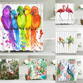 Renkli Kuşlar Duş Perdeleri Su Geçirmez Banyo Perdeleri 3d Baskı Ev Dekorasyon Polyester Kumaş 180X200CM Banyo Ekran