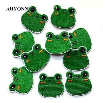 AHYONNEIX 10 Adet Toptan Karikatür Yeşil Kurbağa Giyim Çıkartmalar Çocuk Giysileri Dekorasyon DIY Yamalar