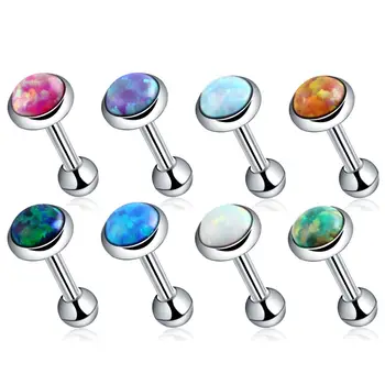 2 Adet / takım Çelik Opal Kulak Piercing düğme küpe Helix Tragus Piercing Kıkırdak Lob Küpe Dil Barbell Yüzük göbek takısı