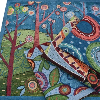 Chainho, Ipliği Boyalı Polyester Keten Jakarlı Kumaş, DIY Dikiş Yastık, Çanta Malzemesi, Ağaç Serisi, 4 Adet, 48x48 cm
