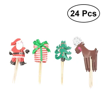 24 Adet Noel Cupcake Topper Alır Noel Baba Ren Geyiği Parti Malzemeleri Noel Partisi için Tatlı Meyve