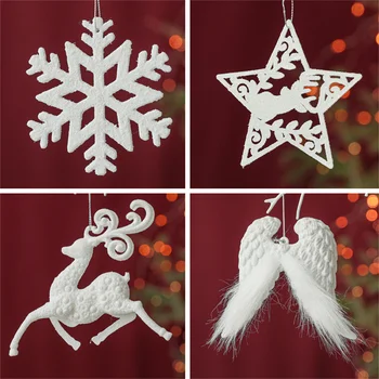 Glitter Beyaz Kar Tanesi Süsler Noel Ağacı Dekorasyon Noel Ev Dekor 3D Elk Asılı Kolye Yeni Yıl Partisi Hediye Navidad