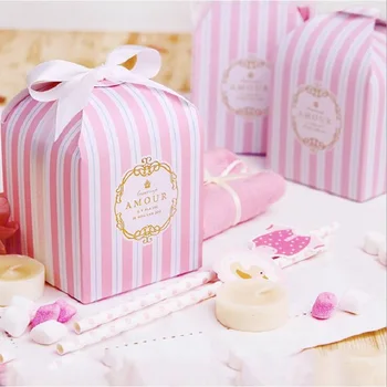 Avrupa Şerit düğün şeker kutusu İyilik Malzemeleri Bebek Gösterilen Doğum Günü Partisi Olay Hediye Pasta Ambalaj Kutuları Çanta 8x8x8cm