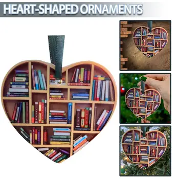 Noel ağaç dekor Kitap Severler Kalp Şeklinde Kitaplık Kitap Yıl Yeni Kalp Kolye Dekor Süs Ev Mini Çift Hediyeler P5Y1