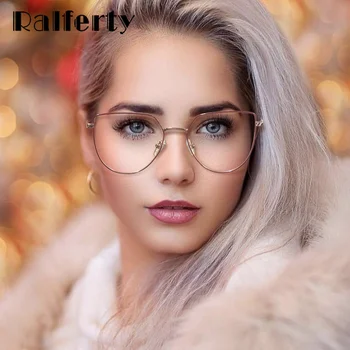 Ralferty Lüks Anti Mavi Işın Gözlük Bilgisayar Metal Çerçeve Kadın Sıfır Sınıf Gözlük Dekoratif Gözlük Çerçevesi Tıbbi Gözlük