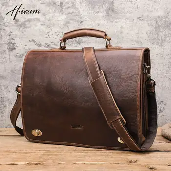 Vintage Hakiki Deri Erkek Evrak Çantası İş Portföy Belge Dizüstü 15.4 inç Bavul erkek Omuz askılı çanta