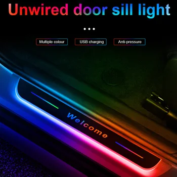 Araba Kapı atmosfer ışığı LED Karşılama Pedalı Renkli Eşik Lamba USB Şarj Rgb Atmosfer Dekoratif Oto Sticker Evrensel