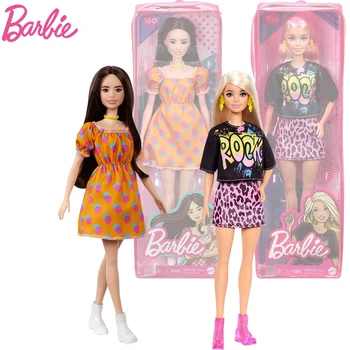 Barbie Fashionistas Bebek sarı saç Kaya Tee GRB47 Bebek Esmer Saç Polka Dot tek omuzlu elbise GRB52 Bebek Kız Hediye