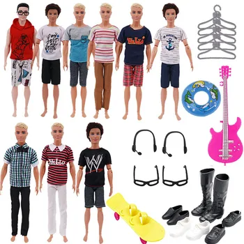30 Adet / takım Barbie Bebek Aksesuarları = 10 Giysi + 8 Ayakkabı + 5 Askı + 2 Gözlük + 2 Kolye + yüzme simidi + Gitar + Kaykay+2 Kulaklık