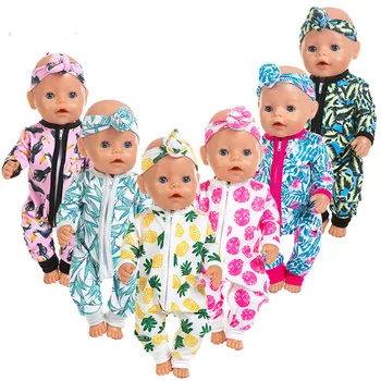 Fit 17 inç 43cm oyuncak bebek giysileri Yeni doğan Bebek bebek tulum ananas çilek saç bandı takım elbise çocuklar İçin kız doğum günü hediyesi