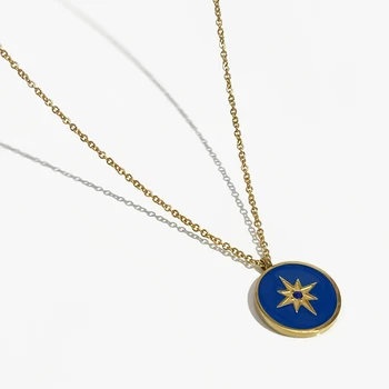 Peri'sbox Moda Mavi Emaye Yıldız Yağmuru Sikke Kolye Kolye Kadın Paslanmaz Çelik Altın Renk Minimalist Kolye Takı