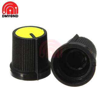 20 adet 0.6 cm 6mm Topuzu Döner Konik Potansiyometre Delik Ses Kontrol Kontrolörü KAPAKLAR WH148 Siyah Sarı Yüz Plastik