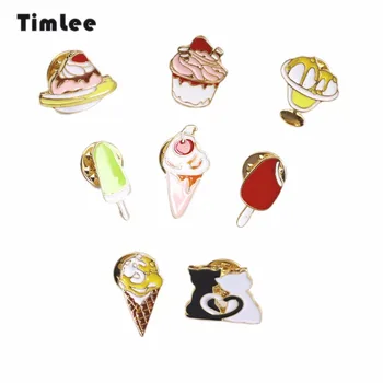 Timlee X308 BD Karikatür Sevimli Kedi Dondurma Metal Broş Pins Toptan