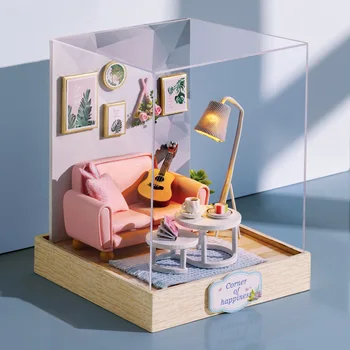 Çocuklar Ahşap Minyatür Dollhouses Kiti Hediye Oyuncaklar Roombox Bebek Evi Mobilya Kutusu Tiyatrosu Oyuncak Çocuk Doğum Günü İçin
