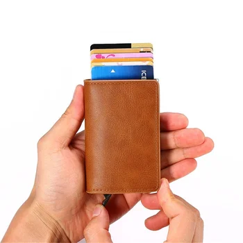 2022 Kredi kartlıklı cüzdan Erkekler Kadınlar RFID Alüminyum Banka Kart Sahibi Durumda Vintage deri cüzdan Para Klipleri ile