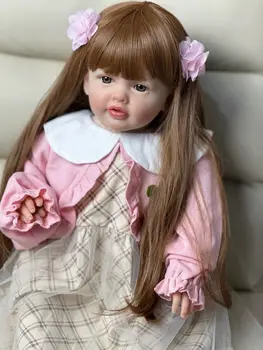60cm Bez Vücut Silikon Yeniden Doğmuş Standı Bebek Bebek Oyuncak Kız İçin Gerçekçi Uzun Saç Prenses Bebe doğum günü hediyesi Giyinmek Sanat Boneca