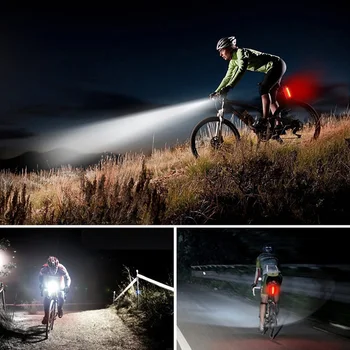 Su geçirmez MTB bisiklet ön gidon + arka park lambaları lamba USB yeniden şarj edilebilir bisiklet ışığı 4 modu Far bisiklet ışık setleri