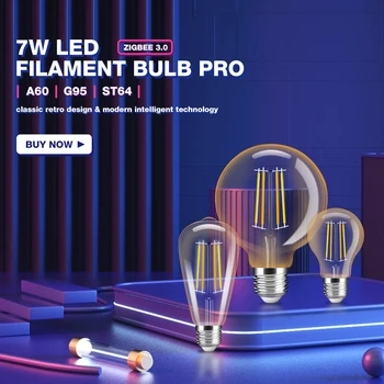 Gledopto Zıgbee 3.0 Akıllı Kısılabilir ST64 / A60 / G95 7W Pro Retro Tarzı Filament LED ampul ışık E27 Kapalı Dekoratif Aydınlatma