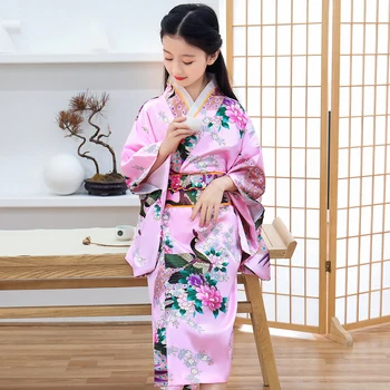 Pembe Bebek Kız Yenilik Baskı Dans Elbise Japon Geleneksel Genç Kız Mavi Kimono Çocuk Cosplay Elbise Kostümleri Yukata