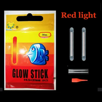 2 adet / paket 4.5 * 37mm kırmızı ışık Balıkçılık aydınlık çubuk Şamandıra Gece Sazan Balıkçılık Lightstick Görünürlük 30/50m Parlayan Floresan