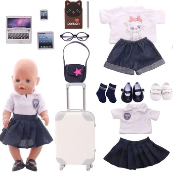 Oyuncak bebek giysileri El Yapımı Öğrenci Elbise / Ayakkabı / Bavul 18 İnç Bebek Kız 43 Cm Yeniden Doğmuş Bebek Aksesuarları rus bebeği Kız Oyuncak