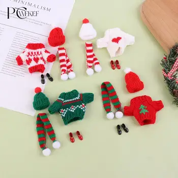 1 Takım Dollhouse Mini Örme Kazak Şapka Eşarp Ayakkabı Noel 25cm oyuncak bebek giysileri Bebek Aksesuarları