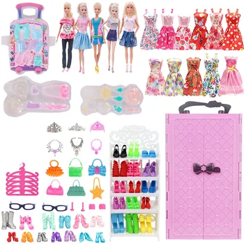 72 Adet / takım Barbie oyuncak bebek giysileri Ücretsiz Kargo Aksesuarları = Dolap Ayakkabı Rafı Bavul Elbise Askıları Ayakkabı Rastgele Çanta gözlük