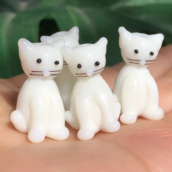 13x21mm Beyaz Kedi Hayvanlar El Yapımı Lampwork Cam Gevşek Kolye Boncuk DIY Takı Yapımı Bilezik Küpe Telefon Aksesuarları